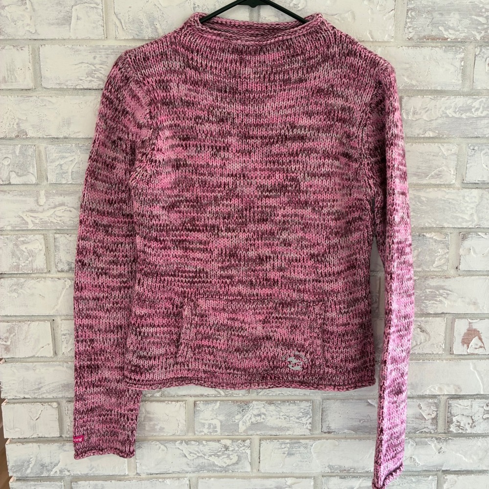 VTG 90s Billabong Sweater Womens L Pink Marled Knit Wool Blend Mock Neck Y2K